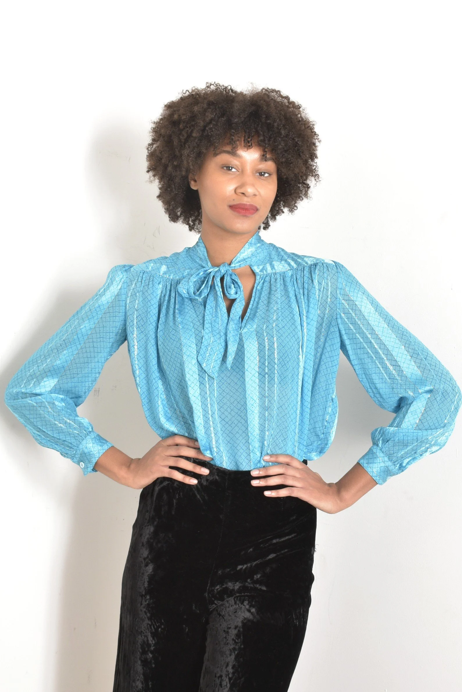 トップス 80s Plantation deformation silk shirt 80s Plantation deformation silk shirt 1980s Tissue Silk Blouse-S/M